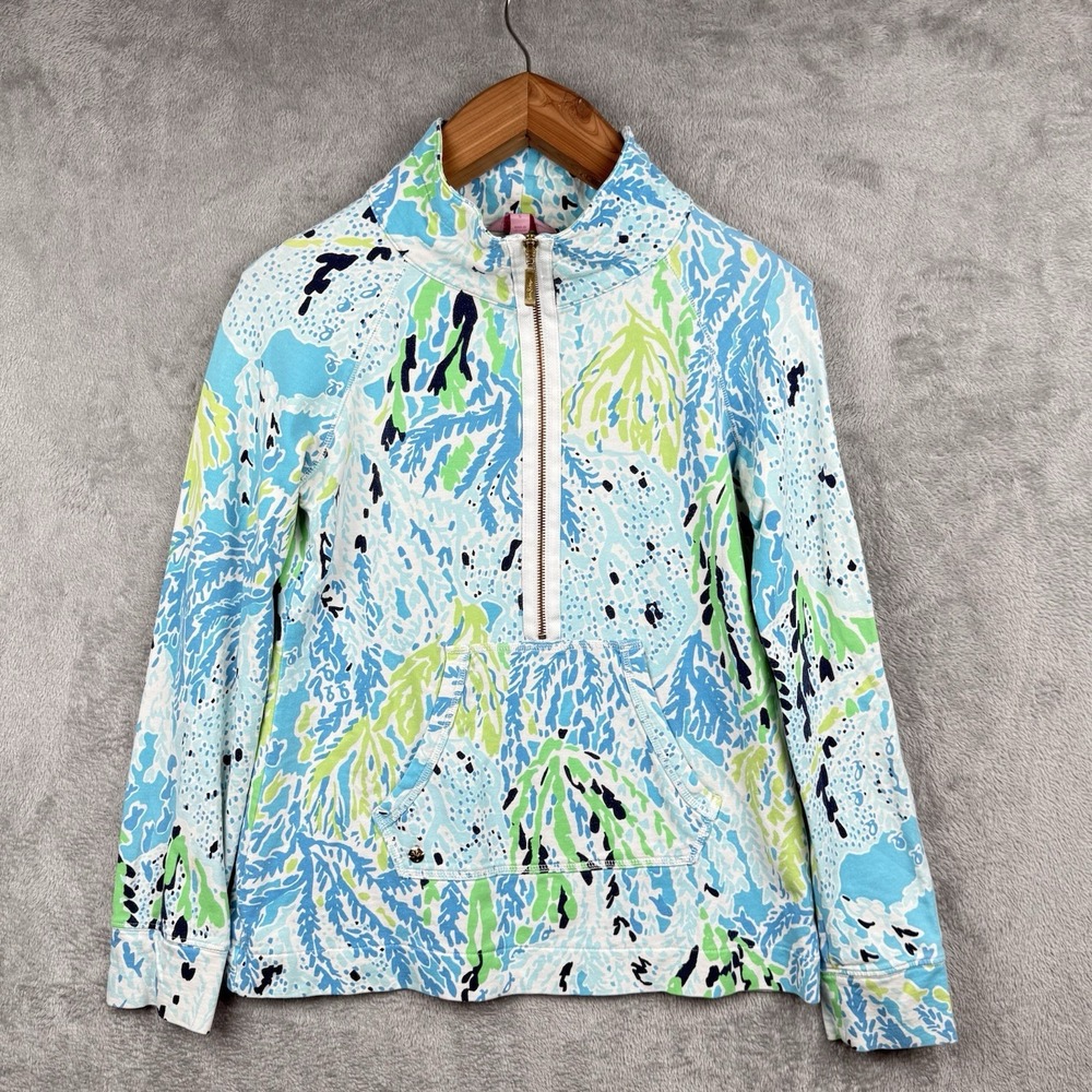 Lilly Pulitzer Skipper Popover Women S Blue Green 1/2 Zip Pullover Preppy UPF 50